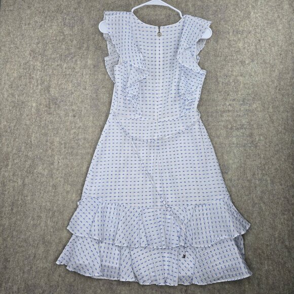Tommy Hilfiger Ruffle Detail Blue & White Pattern Sleeveless Midi Dress Size 2 - Picture 2 of 10